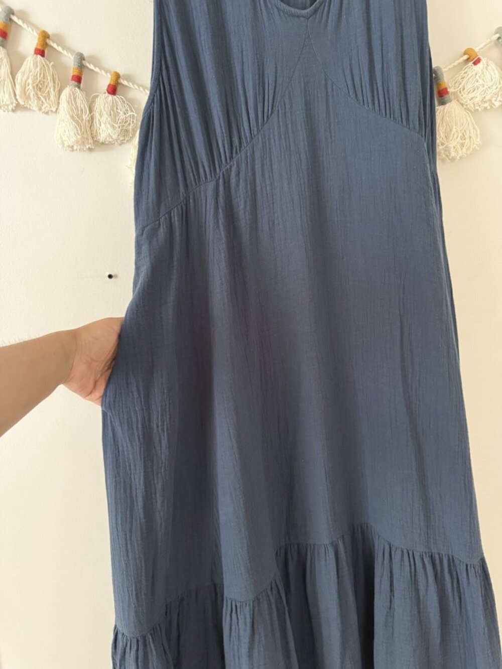 Pact Navy Double Gauze Cotton Tie Tiered Maxi Sundress Beachy Coastal Relax XXL - Picture 9 of 11
